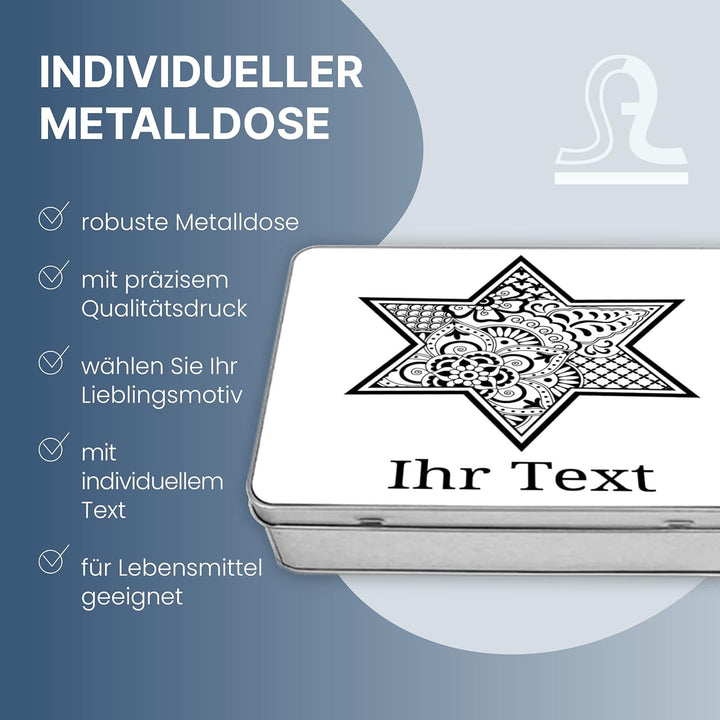 gravur-farbik.de – personalisierbare eckige Dose mit Name oder Wunschtext – Zentangle Mond Motive –