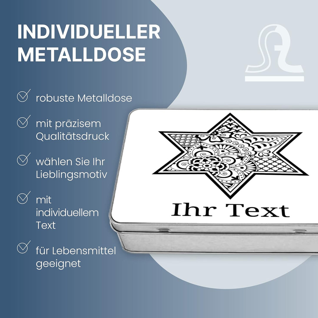 gravur-farbik.de – personalisierbare eckige Dose mit Name oder Wunschtext – Zentangle Blume Motiv –