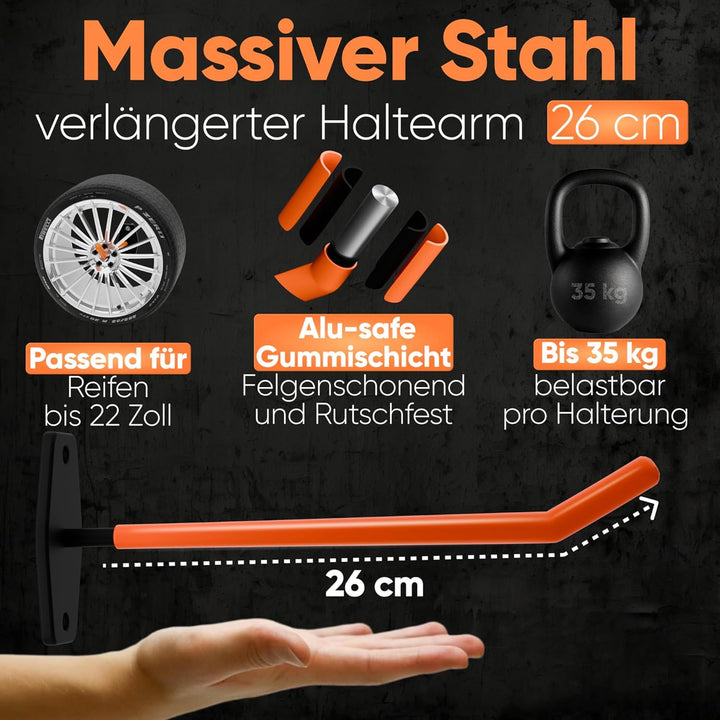 𝗗𝗢𝗥𝗙𝗘𝗥 Reifen Halterung Wand I 4er Set Wandhalterung Autoreifen und Felgen inkl. Deutschen Marken-Dü