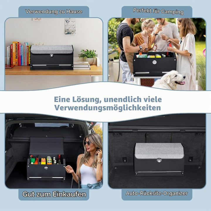 Leder Auto Kofferraum Organizer mit Deckel &amp; stabilem Griff | 45L Multifunktionaler Organizer mit Fä