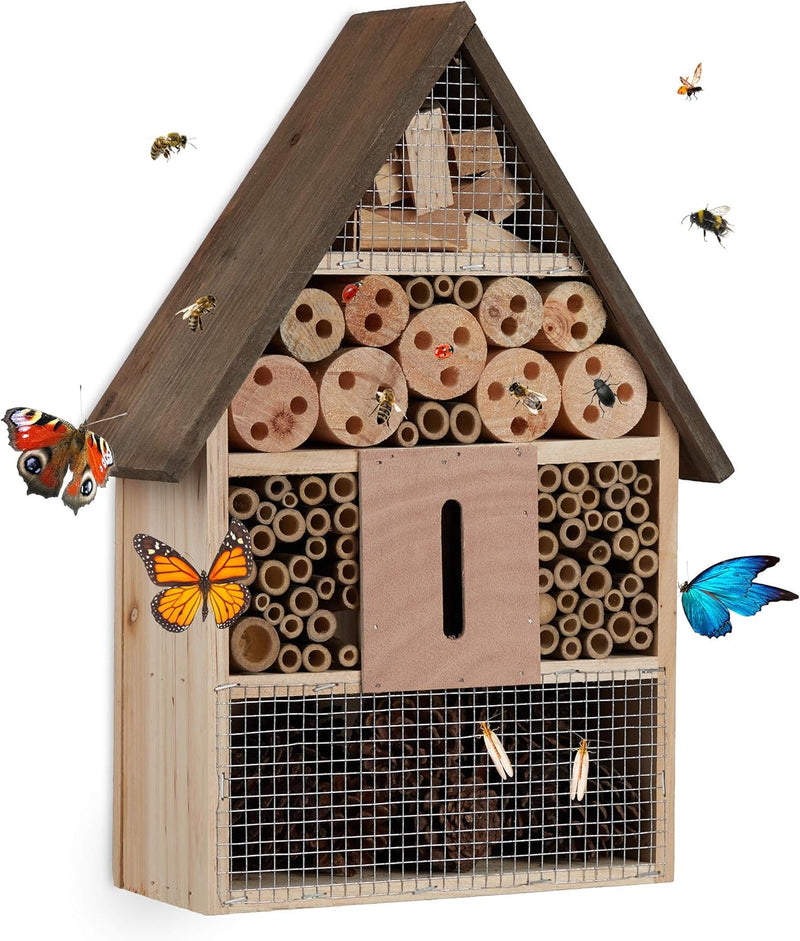 Relaxdays Insektenhotel, Nisthilfe Wildbienen & Schmetterlinge, Garten, Balkon, Bienenhotel HxBxT 37