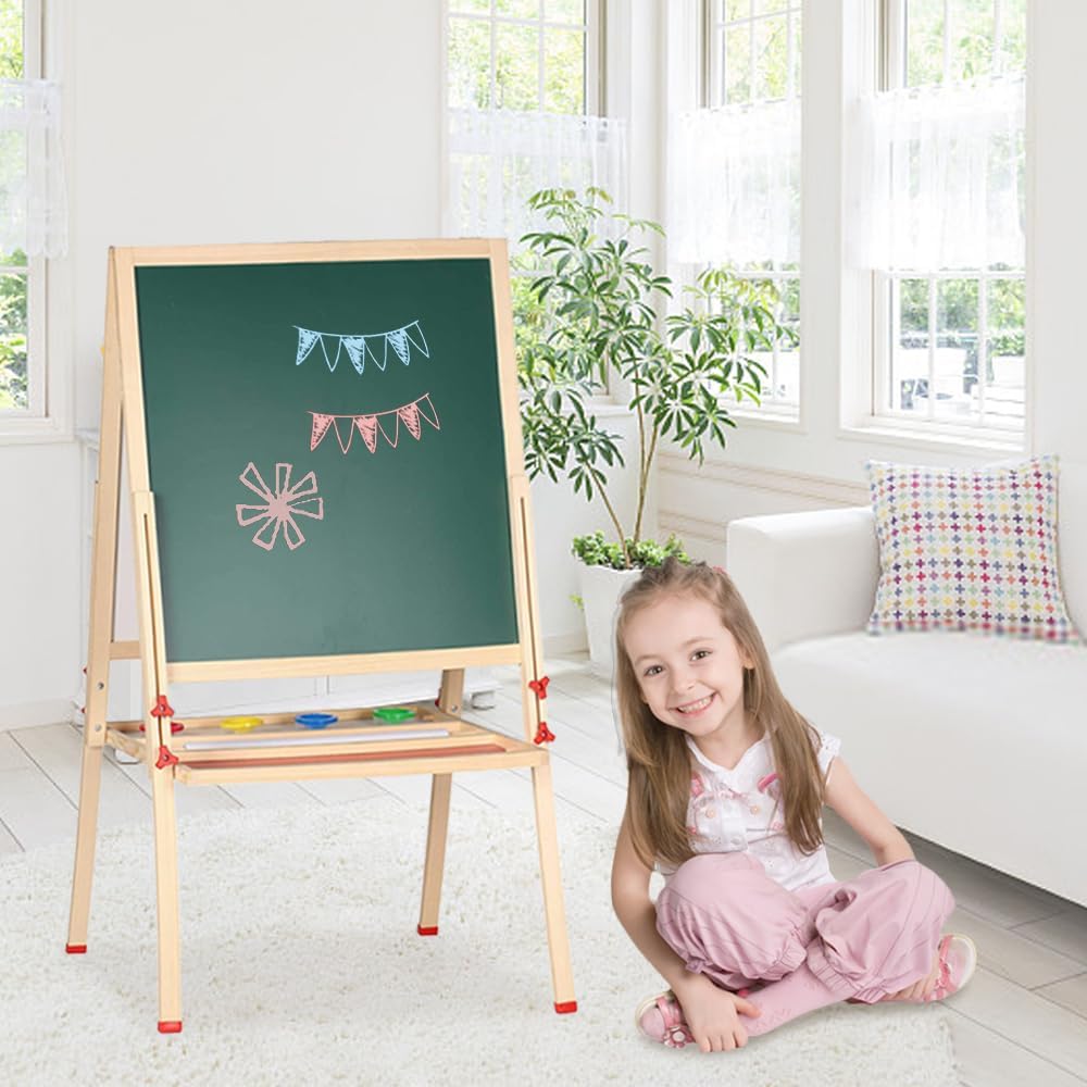 Kinder Spiel-Tafel aus Holz, Kinder Staffelei Doppelseitige Whiteboard und Tafel, Spieltafel mit Auf