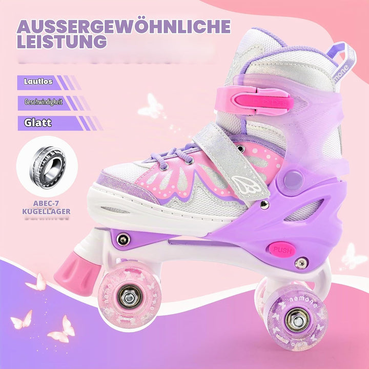NEMONE Rollschuhe für Mädchen Kinder 4 Grössen Verstellbar Blau Violett Rollschuhe für Kinder Drinne