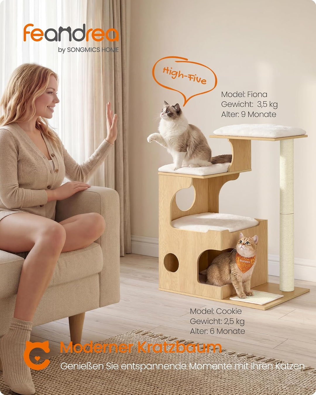 Feandrea Kratzbaum, 86 cm hoher Katzenbaum, Spanplatten-Katzenkratzbaum, mit Höhle, Liegeflächen, Sä