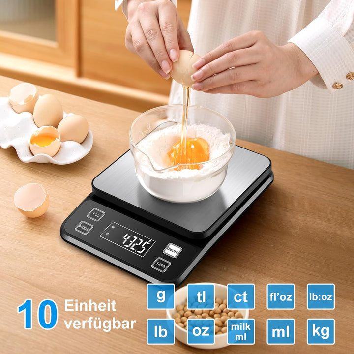 Diyife Wasserdicht IPX67 Küchenwaage 10KG, 0,1g Digitalwaage mit Grosser Edelstahl Wiegefläche, Wied