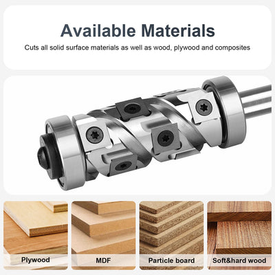 SpeTool Bündigfräser Fräser 12mm Schaft mit 12 Hartmetalleinsätze VHM Wendeplatten Spiralfräser Kopi