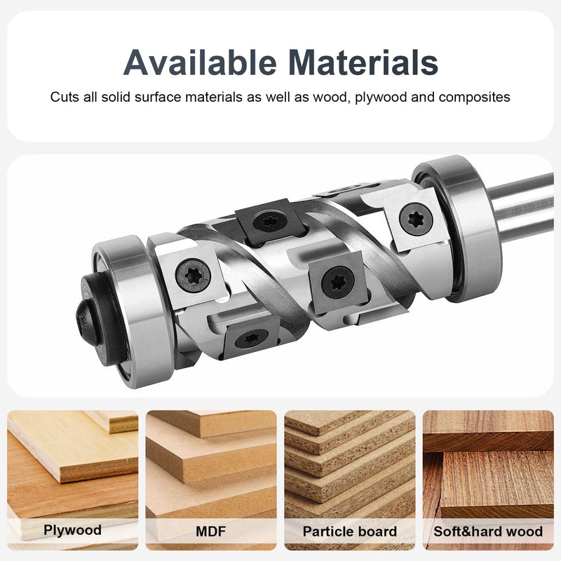 SpeTool Bündigfräser Fräser 12mm Schaft mit 12 Hartmetalleinsätze VHM Wendeplatten Spiralfräser Kopi