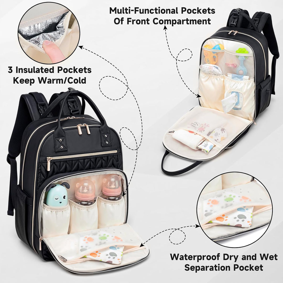 Wickeltaschen-Rucksack, stilvolle Baby-Wickeltasche, wasserdichter Reise-Wickelrucksack mit Wickelun