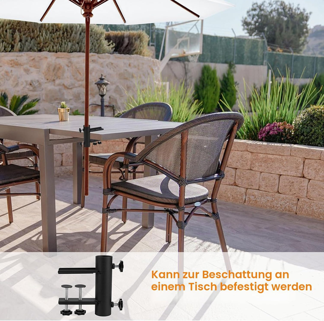 VANROUG Sonnenschirmständer für eckige Balkongeländer(15 mm - 63 mm), Schirmdurchmesser (23 mm - 38