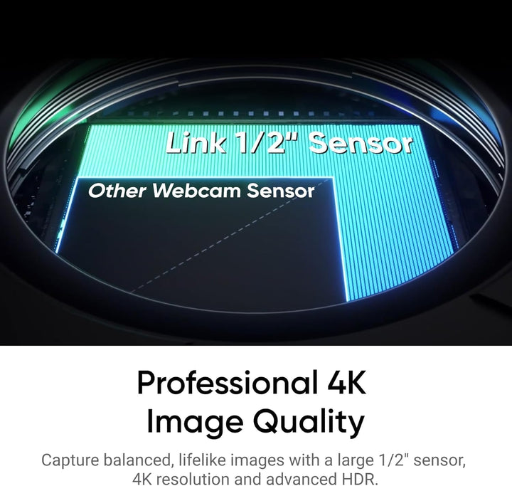 Insta360 Link 2- PTZ 4K Webcam mit 1/2 Zoll Sensor, AI-Tracking, Gestensteuerung, HDR, Mikrofon mit