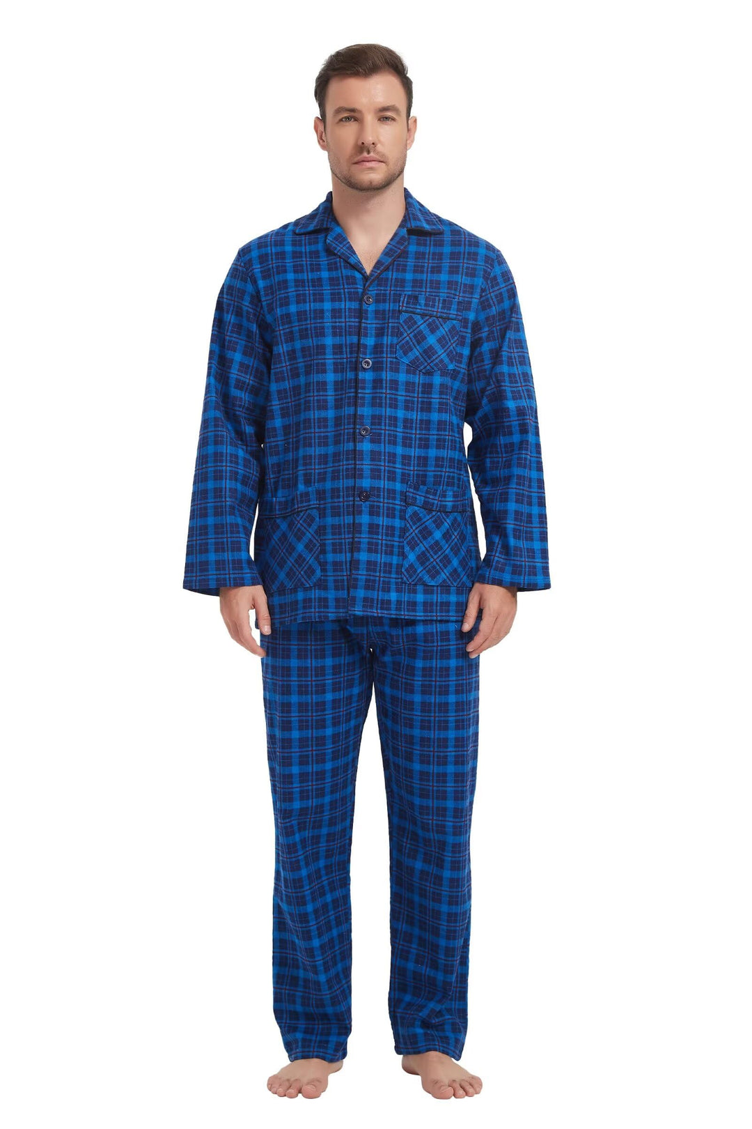 Amaxer 100% Baumwolle Herren Flanell Pyjamas Set Herren Pyjamas Home Fashion Pyjamas Langarm Hosen S