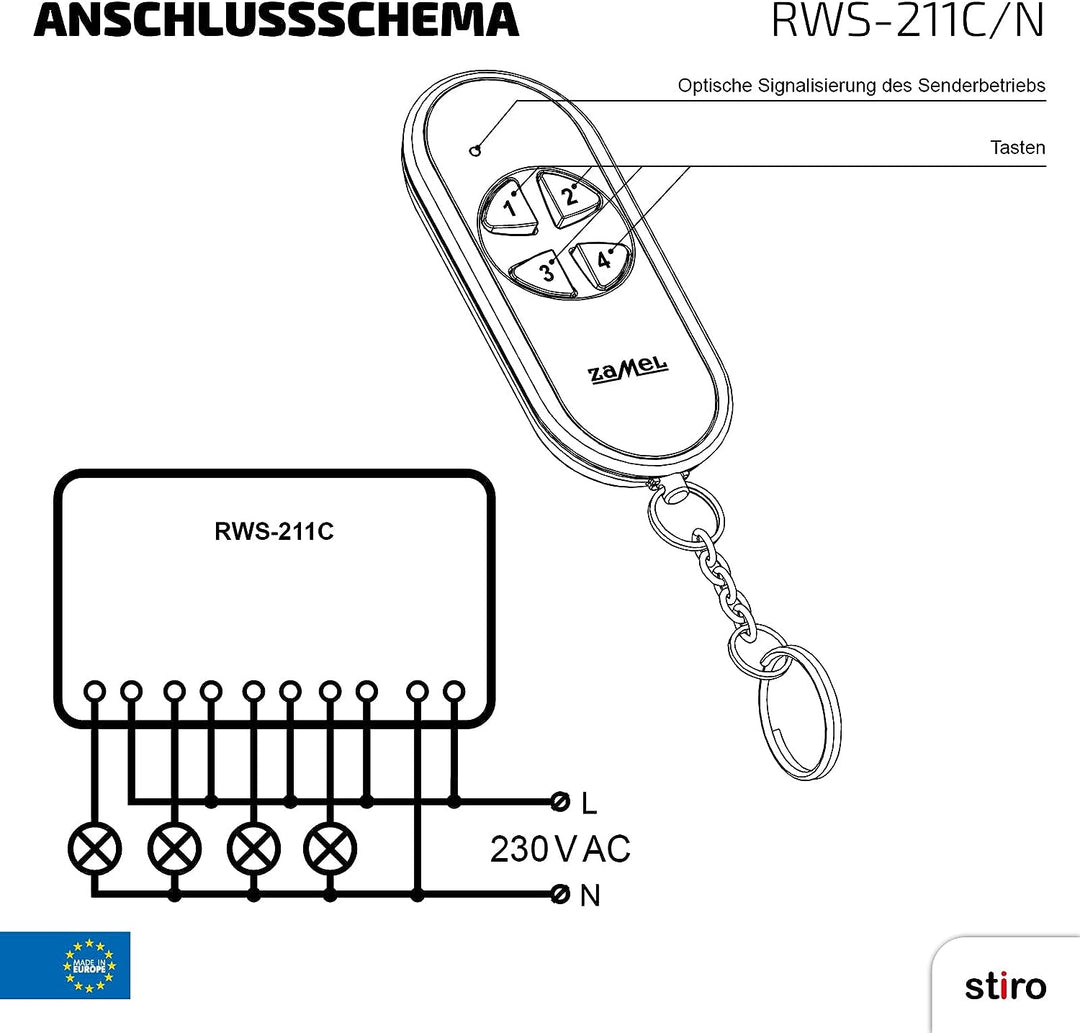 ETERO Funkschalter Set mit Sender, 4-Kanal, RWS-211C/N & Zamel P- 258/4 Fernbedienung Bundle mit Fer