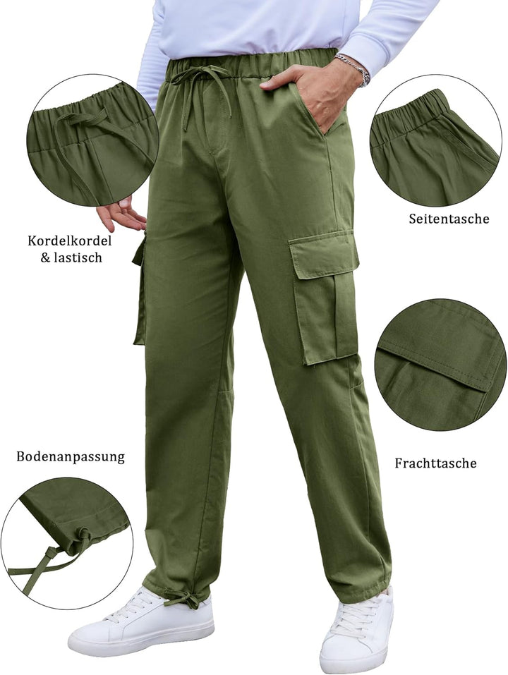YAOHUOLE Herren Hose Lang Rangerhose Herren Hose Lang Regular Fit mit Taschen Elastischer Bund M 01