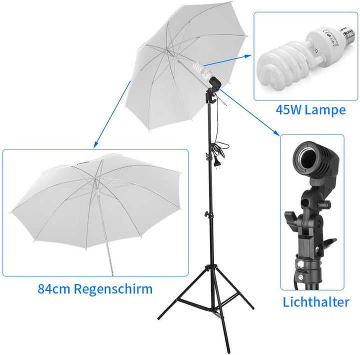 Bonnlo KS01 Fotostudio Set mit Softbox, Regenschirmen und Fotoleinwand Hintergrund – 5-in-1 Reflekto