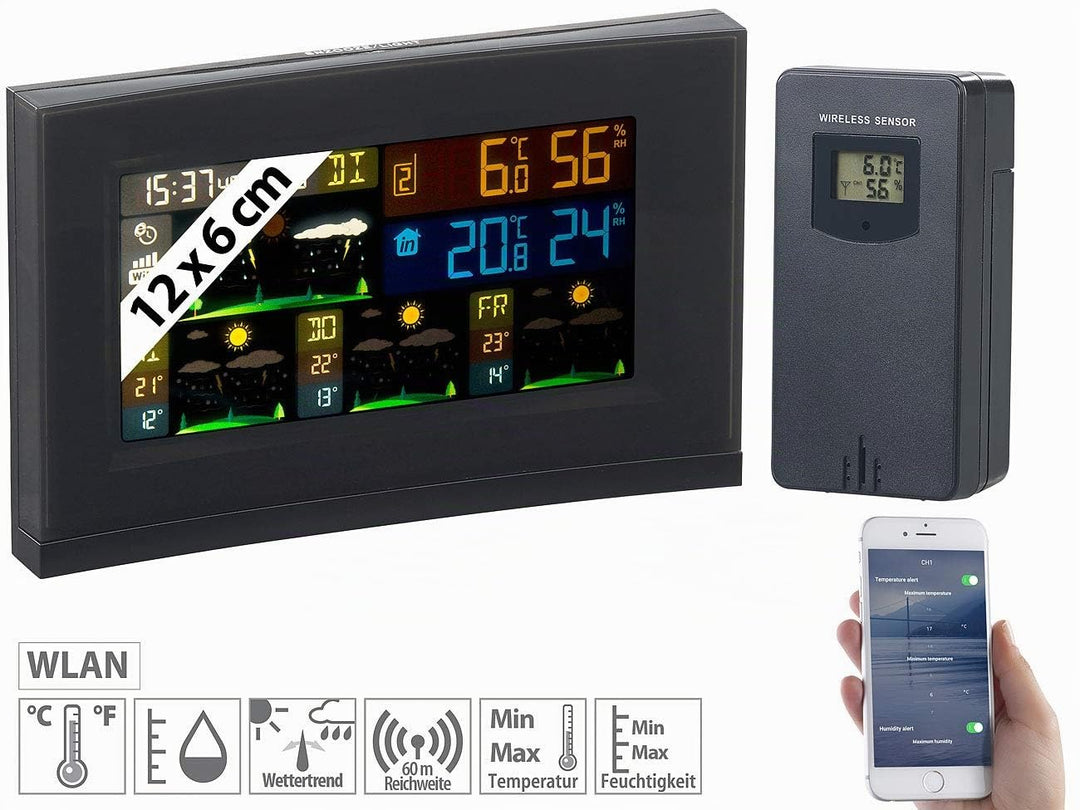 infactory Wetterstation WiFi: WLAN-Funk-Wetterstation mit Aussensensor, Wettertrend &amp; Datenlogger-Ap