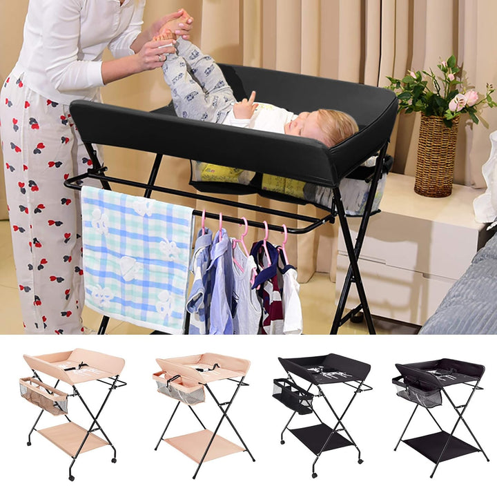 Wickeltisch Wand Klappbar - Baby Wickeltisch, Mobiler Wickelkombi mit Rädern Wickelauflage Ablagefäc