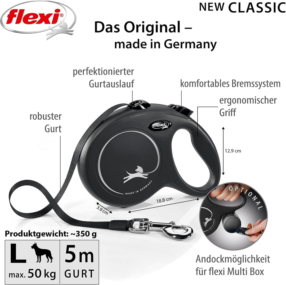 flexi® Classic L Gurt 5 m schwarz, Roll-Leine für Hunde bis 50 kg L: 5m (max. 50kg) Schwarz, L: 5m (