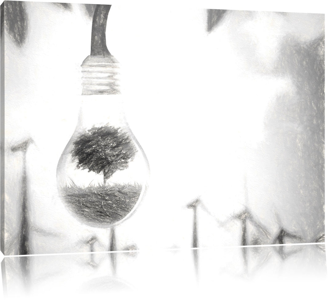 Pixxprint Light Bulb Alternative Energy Concept Kohle Zeichnung Effekt, Format: 100x70 auf Leinwand,