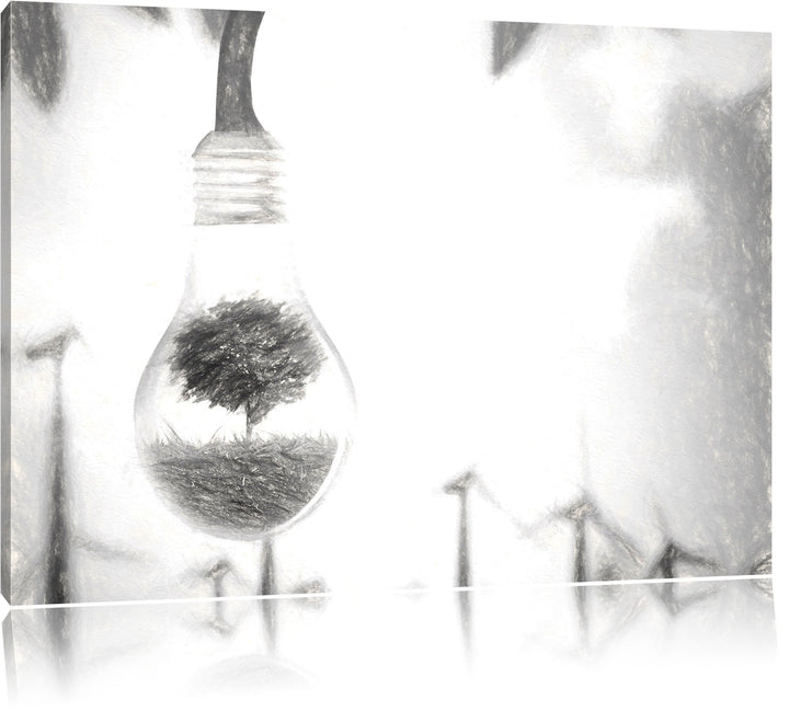 Pixxprint Light Bulb Alternative Energy Concept Kohle Zeichnung Effekt, Format: 100x70 auf Leinwand,