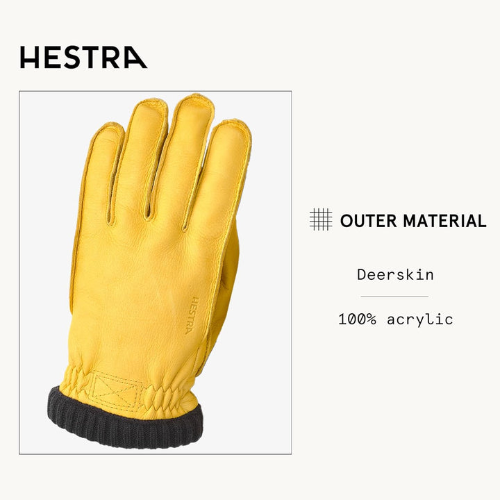 Hestra Deerskin Primaloft Rib Glove, Insulated Leather Glove for Work & Everyday Use Beige 8, Beige