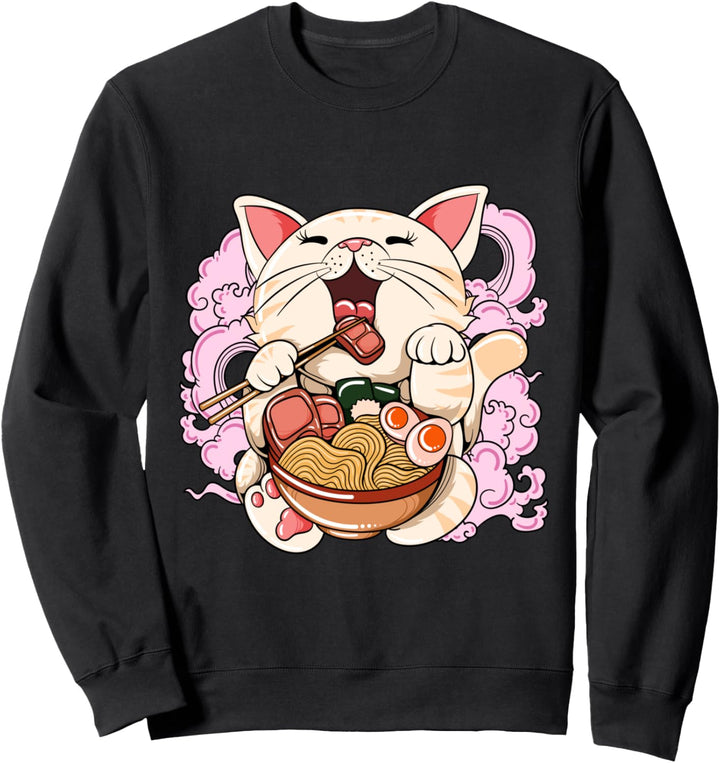 Ramen essende Katze Kawaii Anime Baka japanisches Sweatshirt