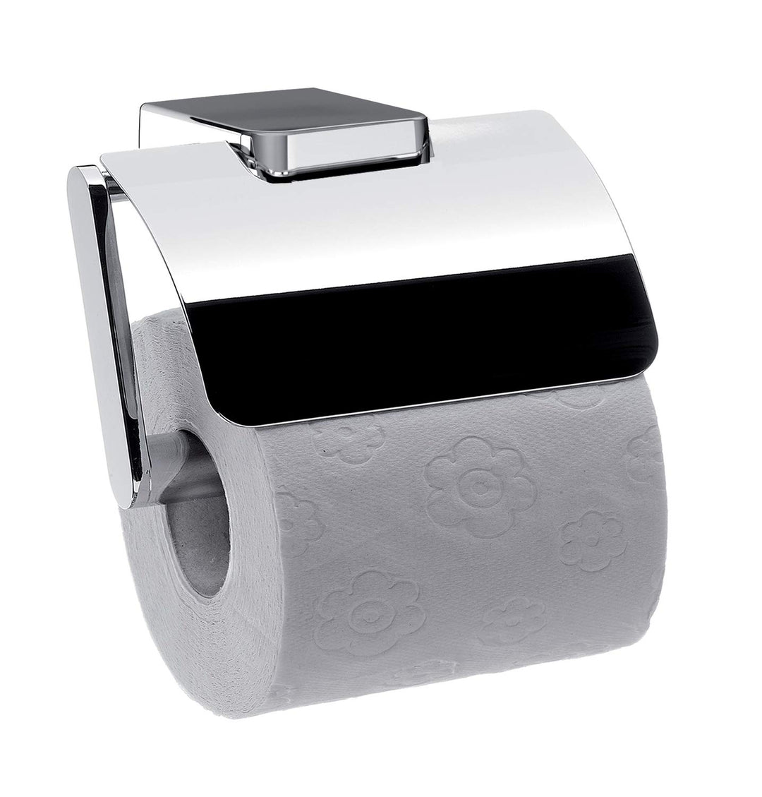 emco TREND Papierhalter mit Deckel und Bügel, eleganter Toilettenpapierhalter zur Wandmontage aus Me