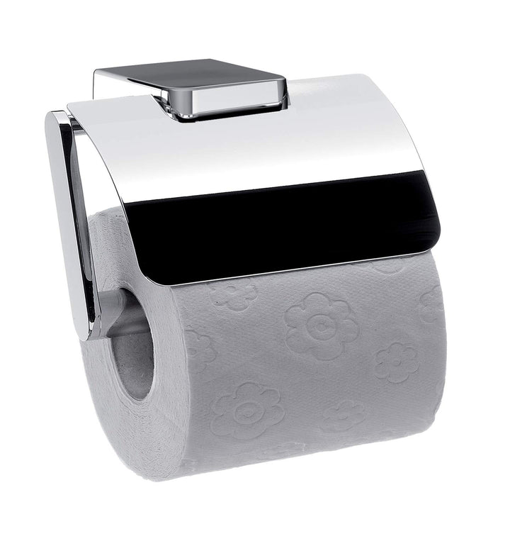 emco TREND Papierhalter mit Deckel und Bügel, eleganter Toilettenpapierhalter zur Wandmontage aus Me