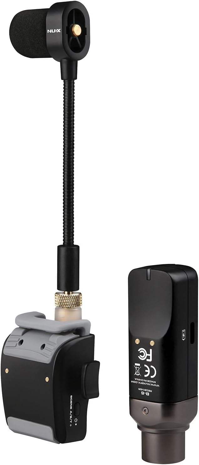 NU-X | B-6 Kabelloses Saxophon-Mikrofonsystem - 2,4 GHz Clip-On-Sender mit Schwanenhalsmikrofon und