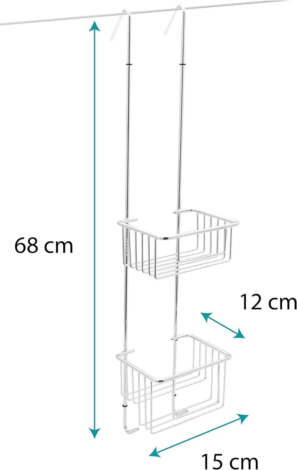 kowald ® Design Duschkorb zum Hängen Chrome | Duschablage zum Hängen | schmales Design | 68x15x12cm