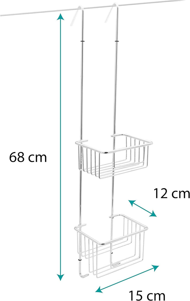kowald ® Design Duschkorb zum Hängen Chrome | Duschablage zum Hängen | schmales Design | 68x15x12cm
