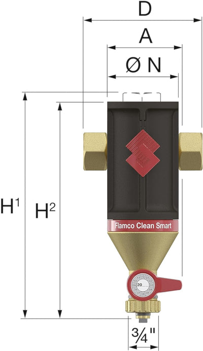 Flamco Clean Smart G 3/4" F Magnet Schlammabscheider aus Messing für Heizungs- und Kühlungsanlagen -