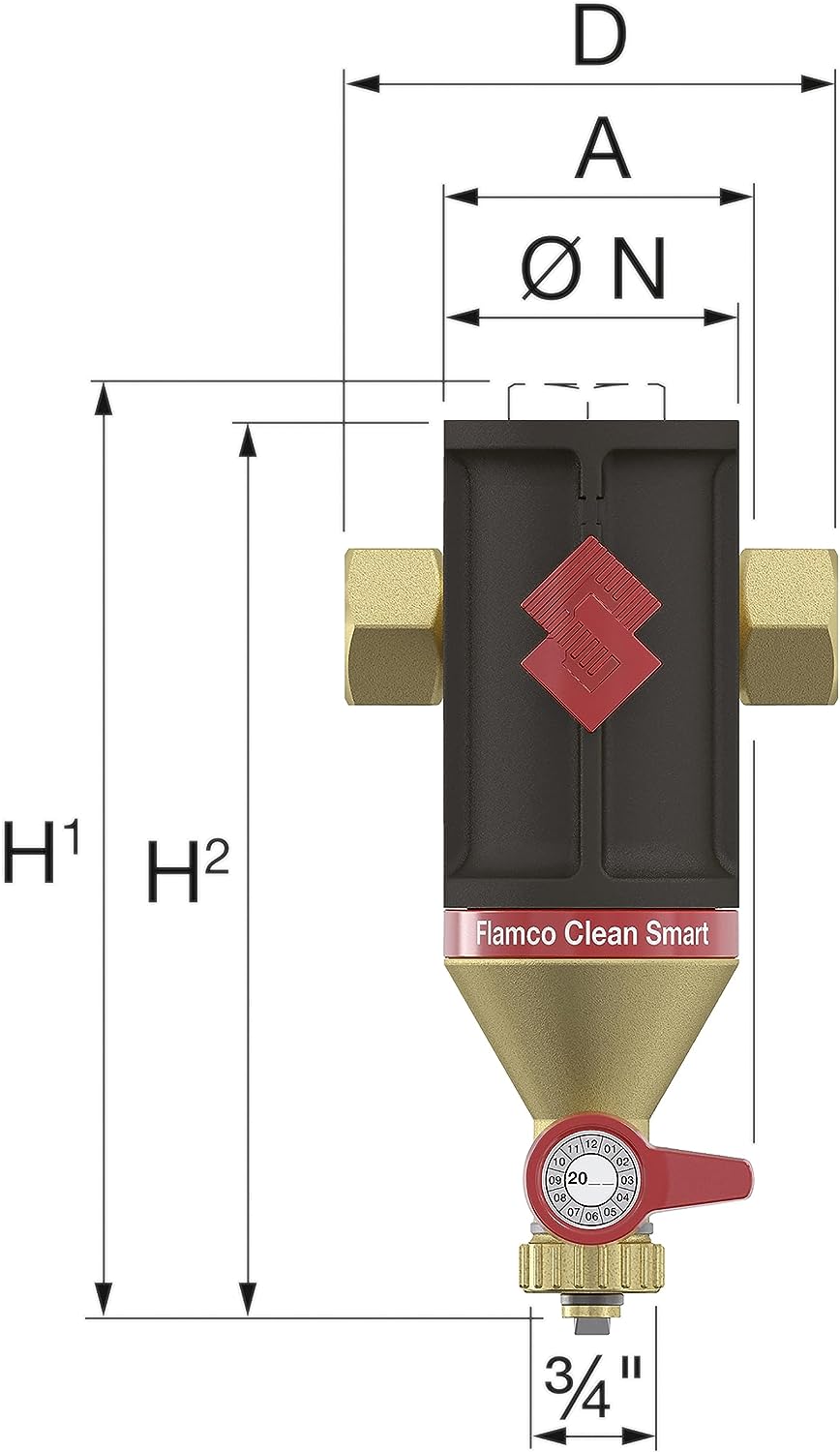 Flamco Clean Smart G 1" F Magnet Schlammabscheider aus Messing für Heizungs- und Kühlungsanlagen - 3