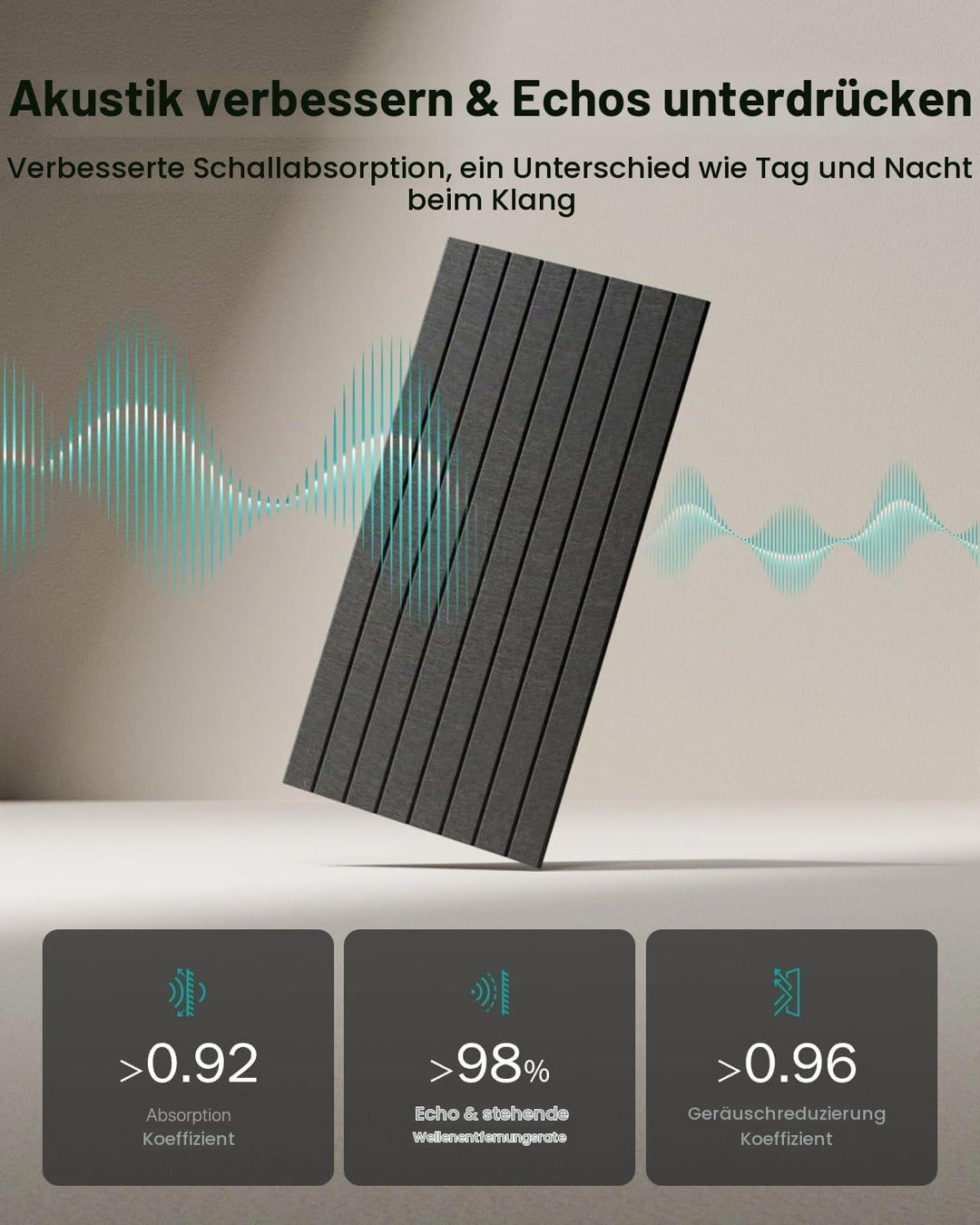 Soundsbay Akustikpaneele Selbstklebend, 2.88m²-4 Stück, 120×60×0.9cm Akustikplatten Wandpaneele für