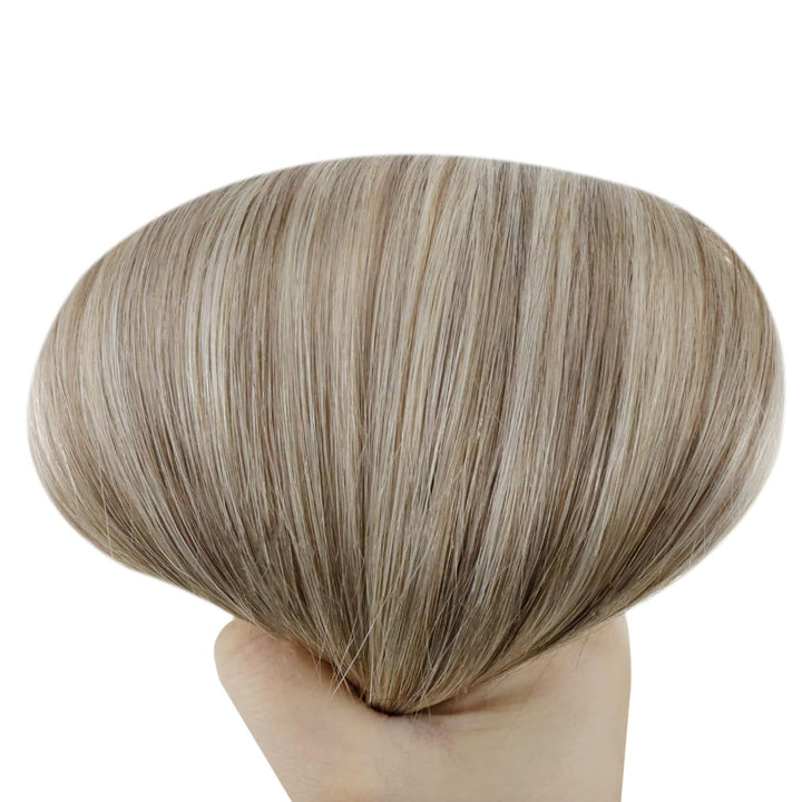 RUNATURE Blond Haartressen Echthaar Exensions Aschbraun mit Platinblond Tressen Echthaar Zum Einnähe