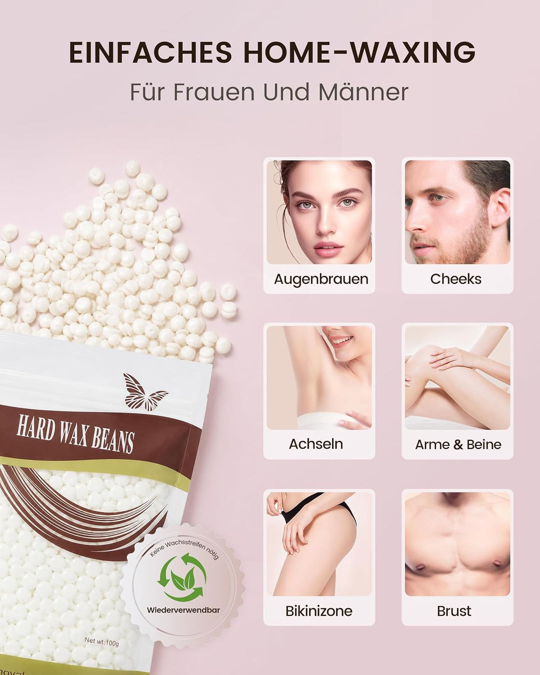 ACCWORK Waxing Set Haarentfernungs-Wachsset mit Wachswärmer, 500 g Wachsperlen, Silikon- und Alumini