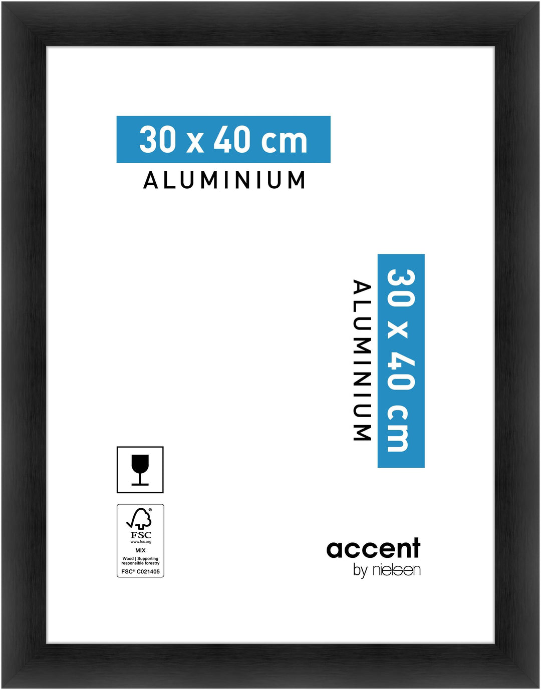 accent by nielsen Bilderrahmen, 30 x 40 cm, Aluminium, Schwarz matt, Fotorahmen zum Aufhängen im Hoc
