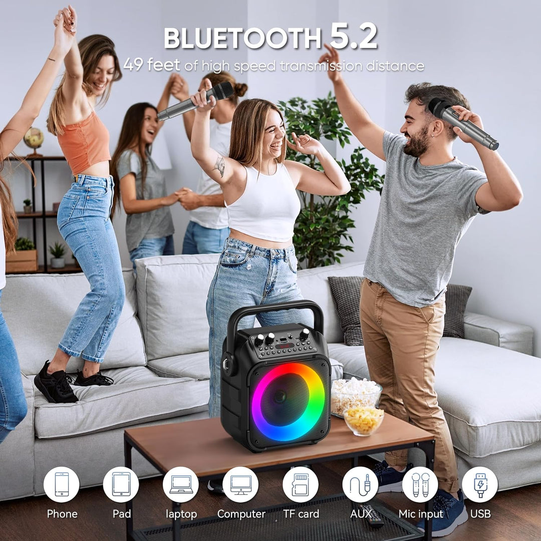 Wowstar Tragbare Karaoke Maschine mit 2 kabellose Mikrofone, Bluetooth Lautsprecher Box für Erwachse
