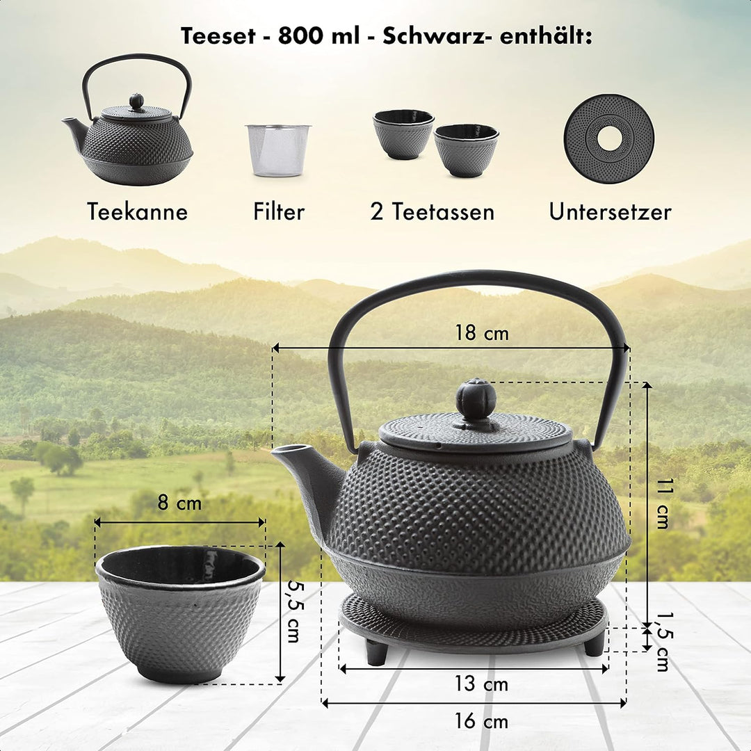 Tealøv TEEKANNE GUSSEISEN SET 800 ML IN GESCHENKBOX | Komplettes Teeservice aus Gusseisen | Gusseise