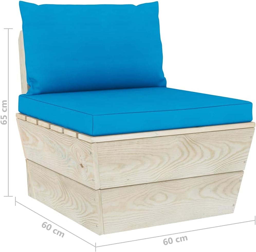 vidaXL Fichtenholz Imprägniert Garten Mittelsofa mit Kissen Palettensofa Sofa Palettenmöbel Gartenso