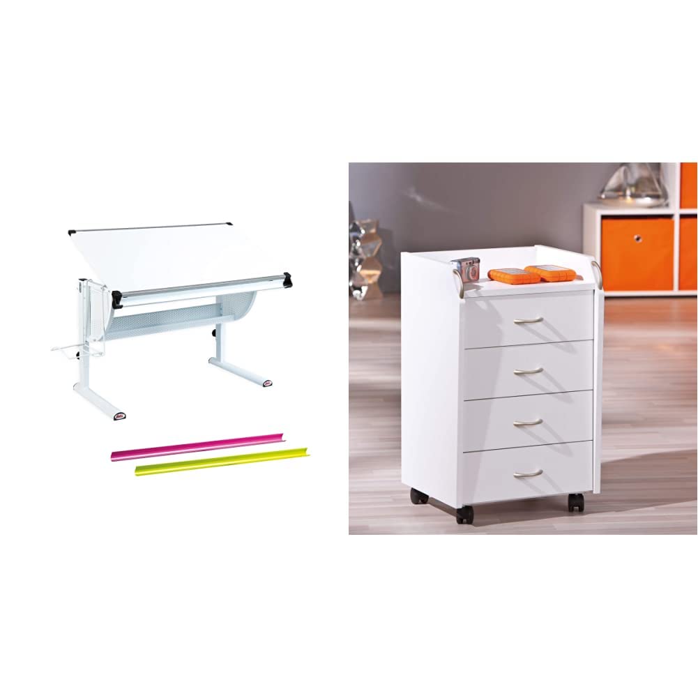 Inter Link Ergonomischer Kinderschreibtisch in 3 Farben weiss & Rollcontainer Bürocontainer Rollschr