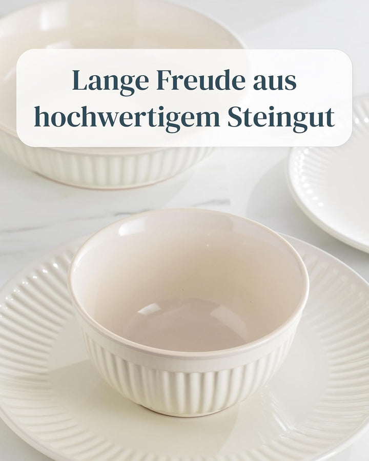 Steingut Teller Gross 6 Personen Hygge TESTSIEGER, Traumhaftes Skandinavisches Steingut Speiseteller