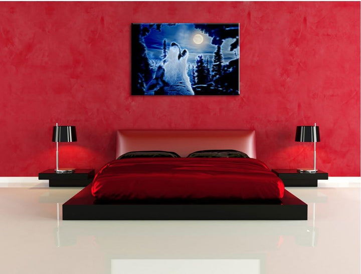 Pixxprint Heulender Wolf im Mondlicht als Leinwandbild/Grösse: 100x70 / Wandbild/Kunstdruck/fertig b