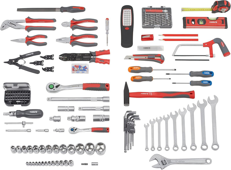 Meister Werkzeugtrolley 156-teilig - Werkzeug-Set - Mit Rollen - Teleskophandgriff / Profi Werkzeugk