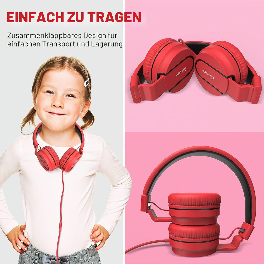Rockpapa 952 Kinder Kopfhörer mit Kabel, Kopfhörer Kinder Mädchen, HD Mikrofon, Klinke 3.5 mm, Faltb