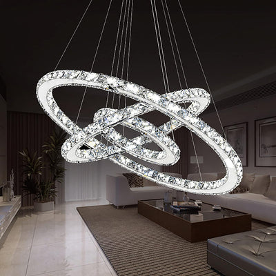 AufuN 96W Moderne Kristall LED 3 Ring Design, Kreative Kronleuchter Hängelampe für Schlafzimmer Wohn