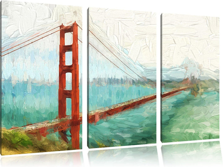 Pixxprint Golden Gate Bridge als Leinwandbild/Grösse: 3 Teilig (120x80 cm) cm/Wandbild/Kunstdruck/fe