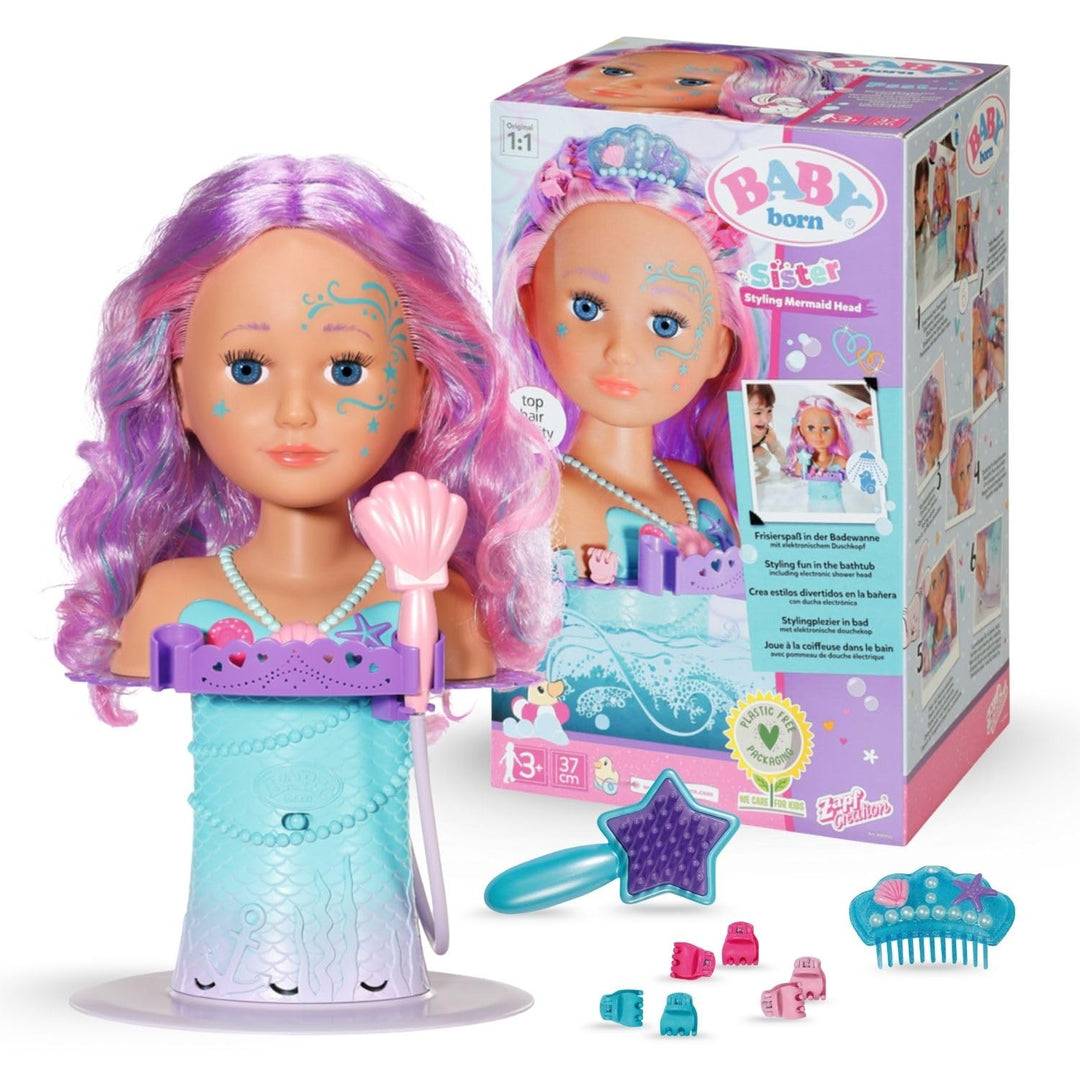 Zapf Creation 830550 BABY born Sister Styling Head Meerjungfrau - Schminkkopf, Frisierkopf, drehbar,