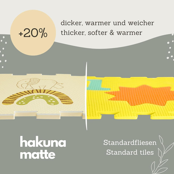 Hakuna Matte Stylische Puzzlematte Baby 0,9x0,9 m Safari Tiere – 9 Platten à 30x30cm – 20% dickere &