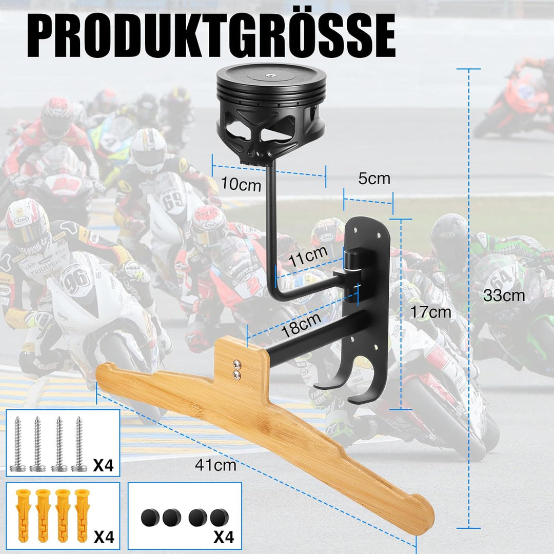 Motorrad Zubehör für Biker – 2-in-1 Wandhalterung für Helm & Jacke – Stylischer Helmhalter im Totenk