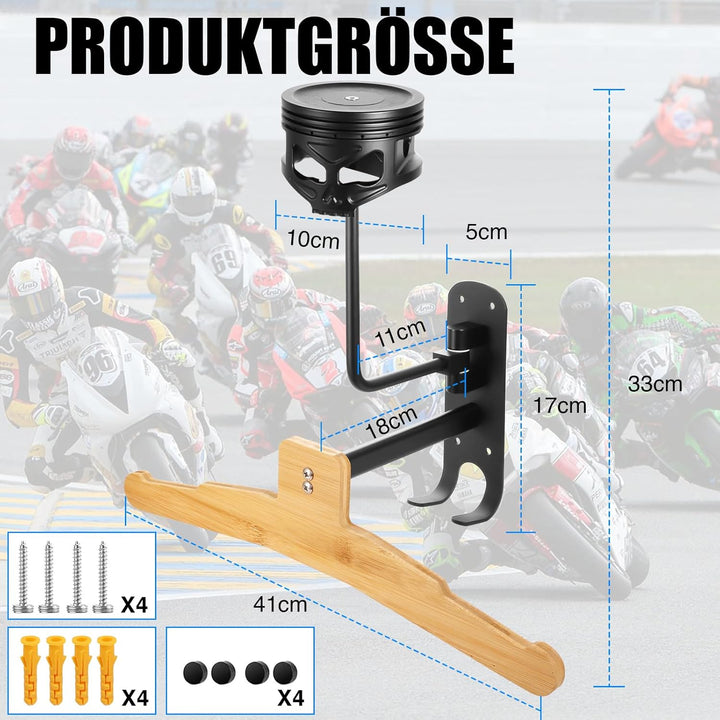 Motorrad Zubehör für Biker – 2-in-1 Wandhalterung für Helm & Jacke – Stylischer Helmhalter im Totenk